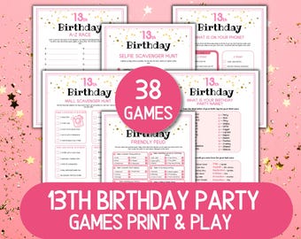 Paquete de juegos para fiesta de 13.º cumpleaños, trivia imprimible para adolescentes, juegos para 13.º cumpleaños, actividades divertidas para preadolescentes, juegos para fiesta de cumpleaños de 13 años