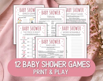 Baby Shower Games Printable Pink, Girl Baby Party Game Bundle