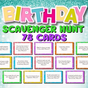 Birthday Scavenger Hunt for Kids Treasure Hunt for Kids Indoor Outdoor Scavenger Hunt for Kids Birthday Scavenger Hunt Clues Kids Hunt Cards