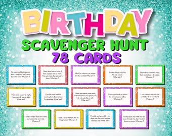Birthday Scavenger Hunt for Kids, Treasure Hunt Indoors Outdoor Children Birthday Hunt Clues Kid Cards