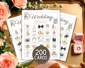 Wedding Bingo Printable, Instant Download 200 Bingo Cards for Engagement Party Bridal Shower Print