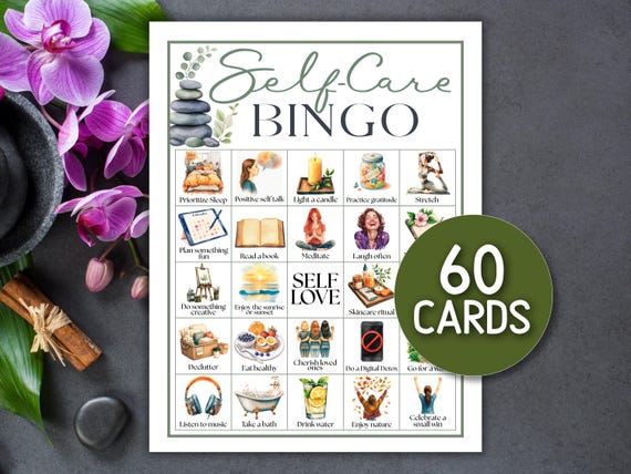 Self-Care Bingo Game: Wellness Activity, 60 Bingo Cards Digital Download