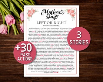 Mothers Day Left Right Game Printable, Mommy Pass the Gift Story Game Mom