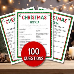 Christmas Trivia Games Printable, Holiday Quiz with Answers Christmas Work Trivia PDF
