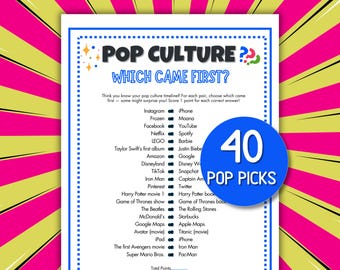 Ce qui est arrivé en premier, jeu-questionnaire sur la culture pop à imprimer