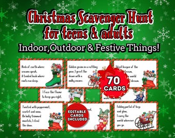 Christmas Scavenger Hunt for Teens and Adults, Treasure Hunt Xmas Adult Printable Christmas Scavenger Hunt for Adults at Workplace Difficult