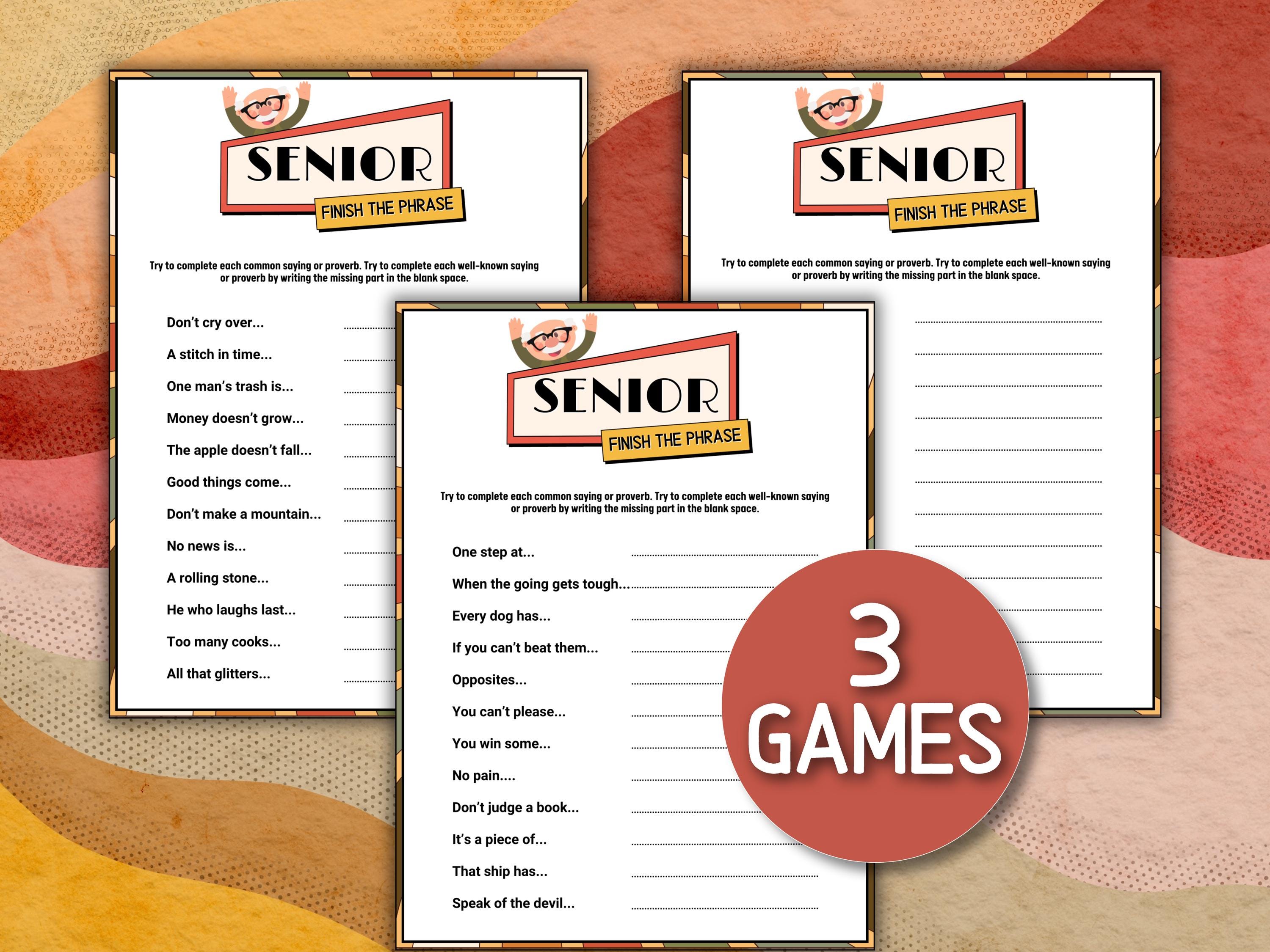 Senior Finish the Phrase Game Printable Brain Teaser (PDF Download