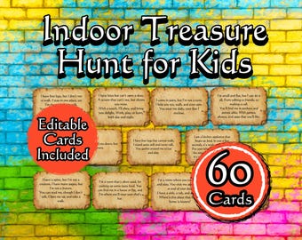 Indoor Scavenger Hunt Clues with Answers Treasure Cards Editable Kids Clue