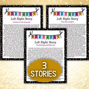 Left Right Birthday Game, Pass the Present Story Gift Exchange Game for Kids Teens Adults Party Activity Printable Birthday Left Right Poem