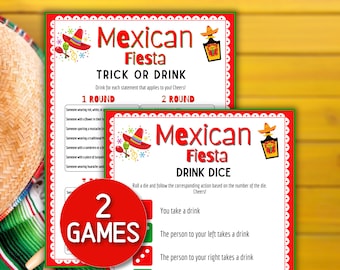 Mexican Party Drinking Games Fiesta Cinco de Mayo Parties Game Printable Adult Drink If Roll Dice