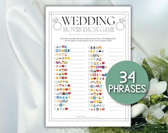 Wedding Movie Emoji Game Downloadable, Emoji Pictionary Printable Movie Emoji Bridal Shower