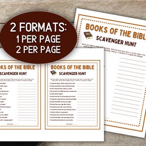 Books of the Bible Scavenger Hunt, Trivia Sunday School Biblical Study ...