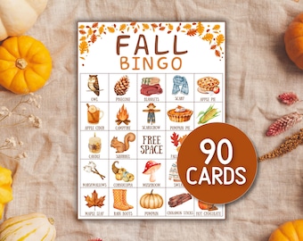 Tarjetas de bingo de otoño imprimibles, tarjetas de bingo, bingo de otoño para niños y adultos, bingo con temática de otoño, bingo de otoño para el aula, actividad de otoño, juego de otoño, cosecha