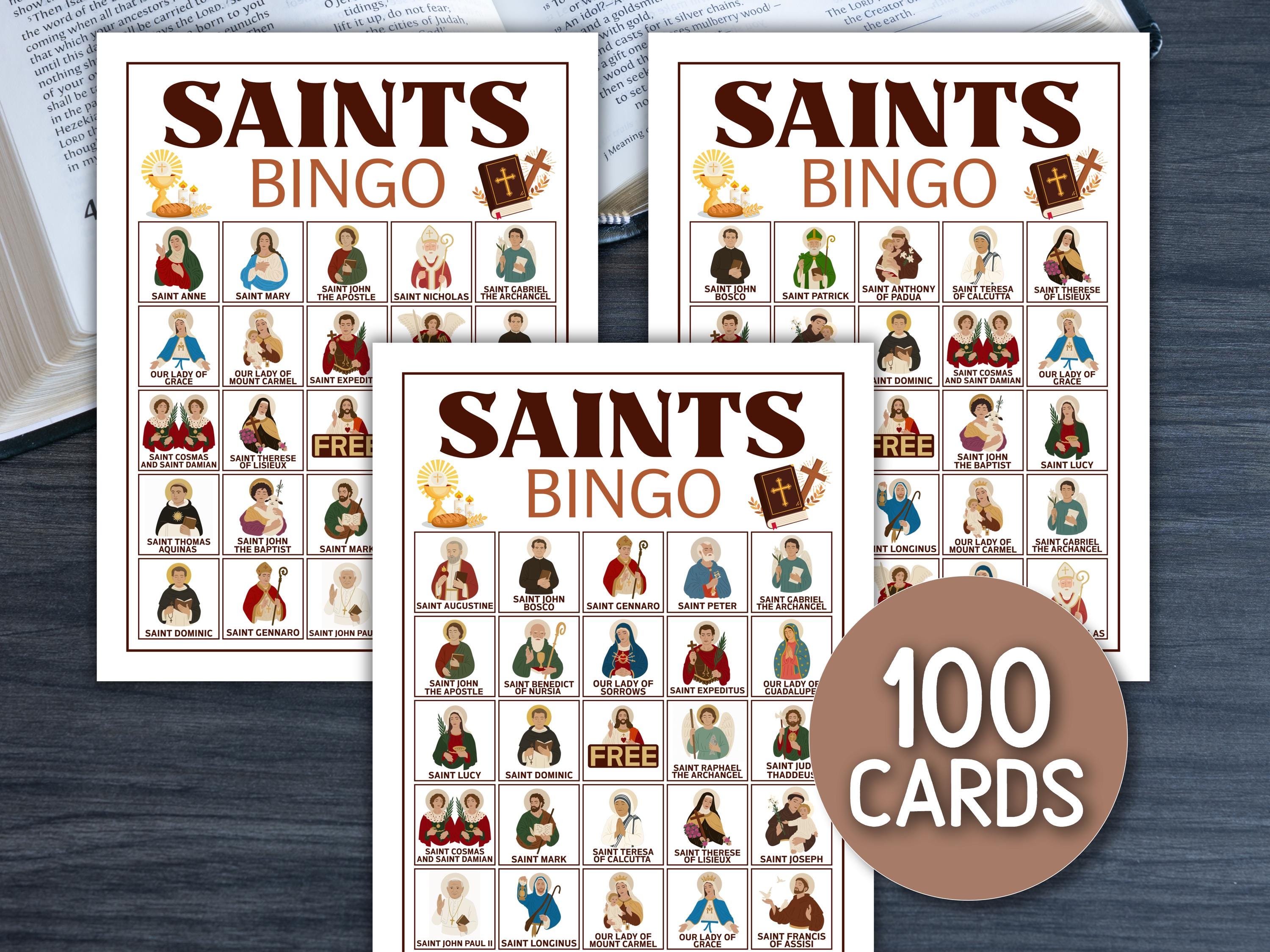 Catholic Saint Bingo 100 Unique Printable, All Saints Day Bingo Cards ...