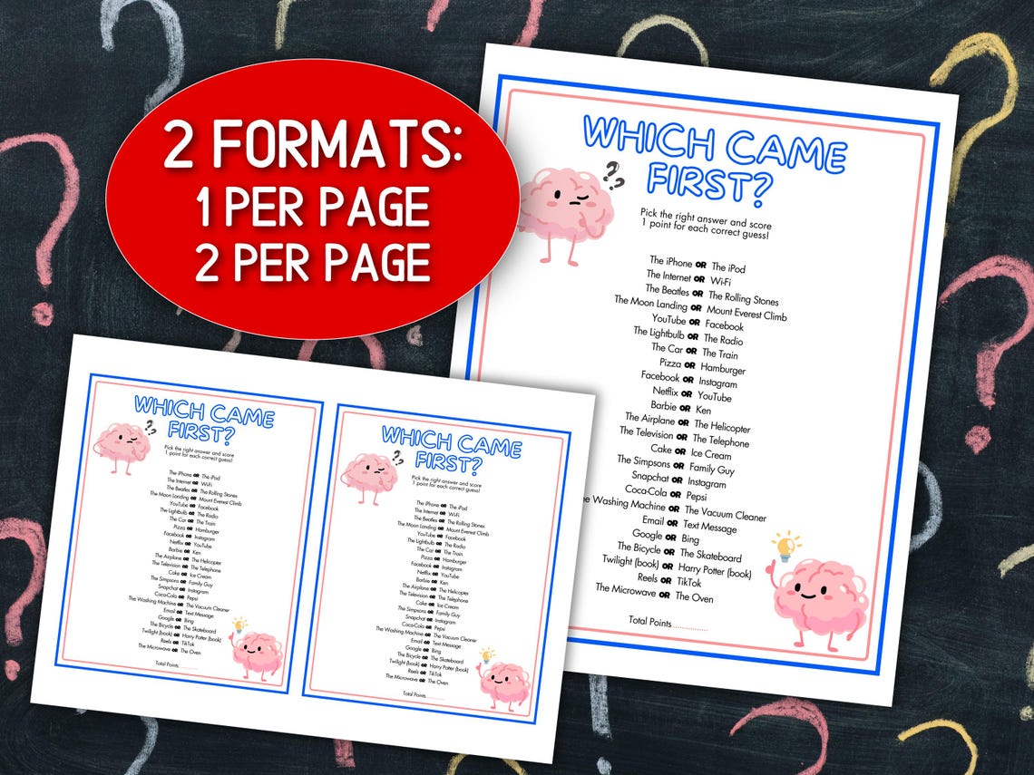 Which Came First Trivia Game, Printable Trivia Sheets Work Office Game ...