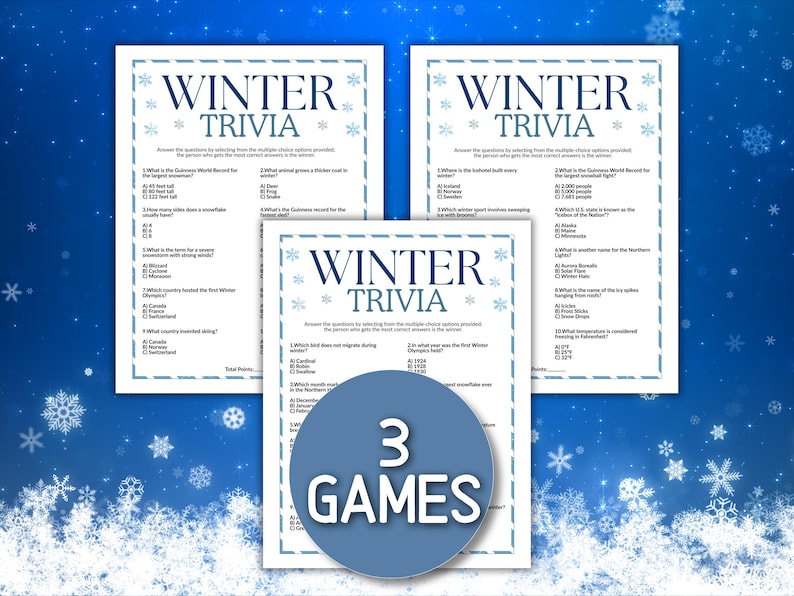 Winter Trivia Game Printable Party Games Office Family Holiday Xmas ...