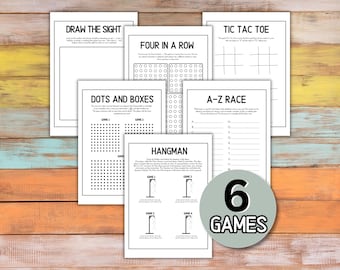 Kinder Reisespiele druckbares Aktivitätspaket zum Spielen von Stift und Papierspiel Road Trip