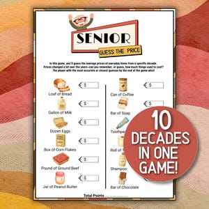Games Seniors Guess the Price Decades Game, Games for Senior Citizens Party Games Memory Games for the Elderly Guess the Prices Decades Game
