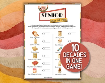 Senior Guess the Price Game, Decades Memory Games for the Elderly  (Digital Download)