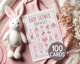 Baby Shower Girl Bingo Printable, Instant Download 100 Baby Bingo Cards Pink 5x7 Sprinkle Baby