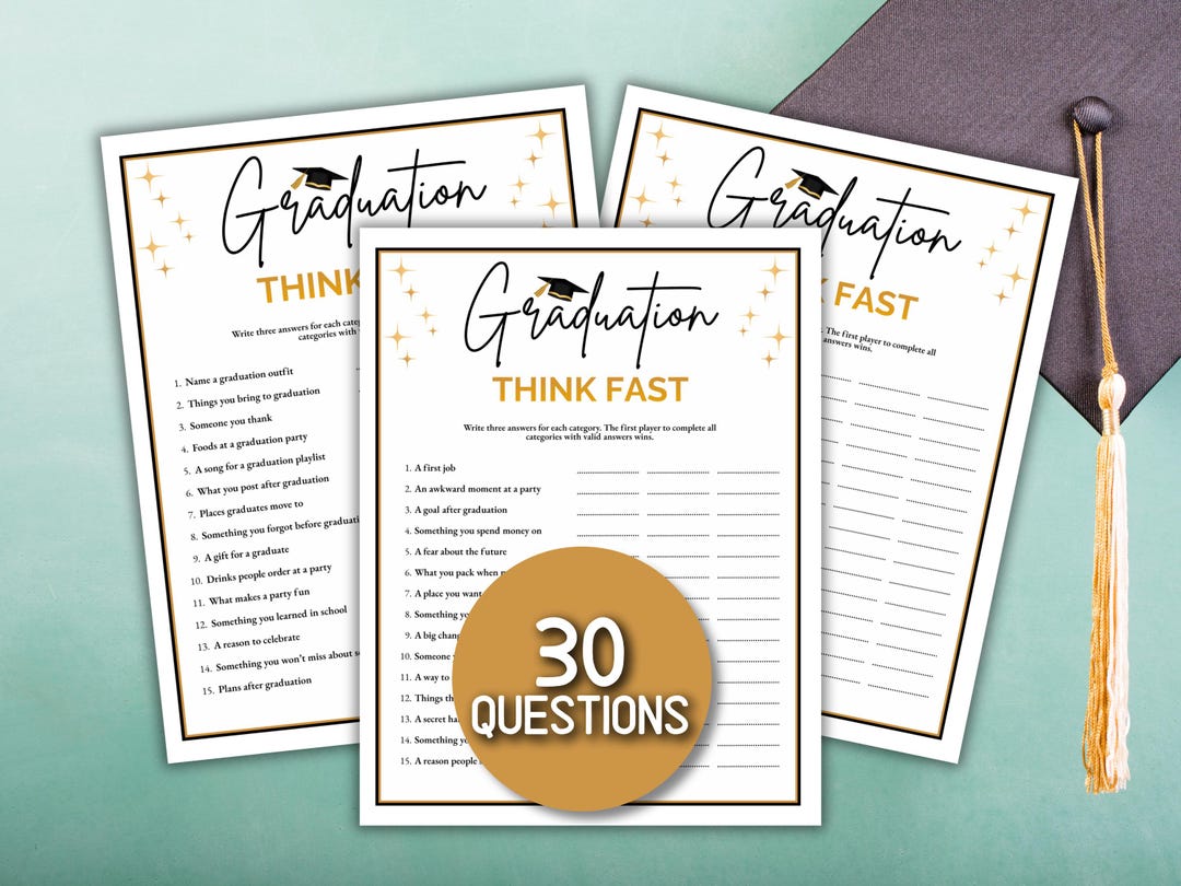 Graduation Think Fast Game Printable, Grad Party Fast Paced Activity - Etsy