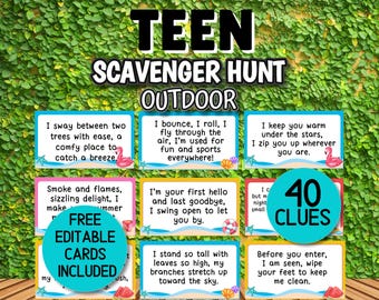 Summer Scavenger Hunt Cards for Teens, Outdoor Treasure Hunt Party Games Summer Games Outside Scavenger Hunt for Teen Lawn Games Beach House