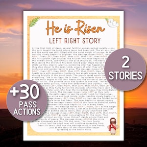 He Is Risen Left Right Story Game, Easter Church Games Printable 2 Stories Christian