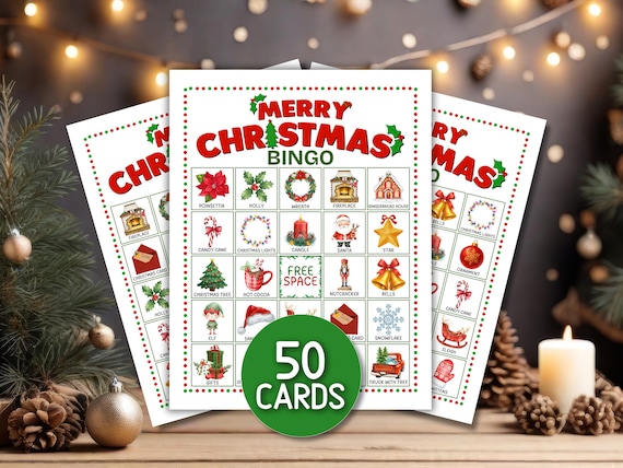 Merry Christmas Bingo for 50 Cards Pdf Instant Download Xmas Classroom Games for Seniors