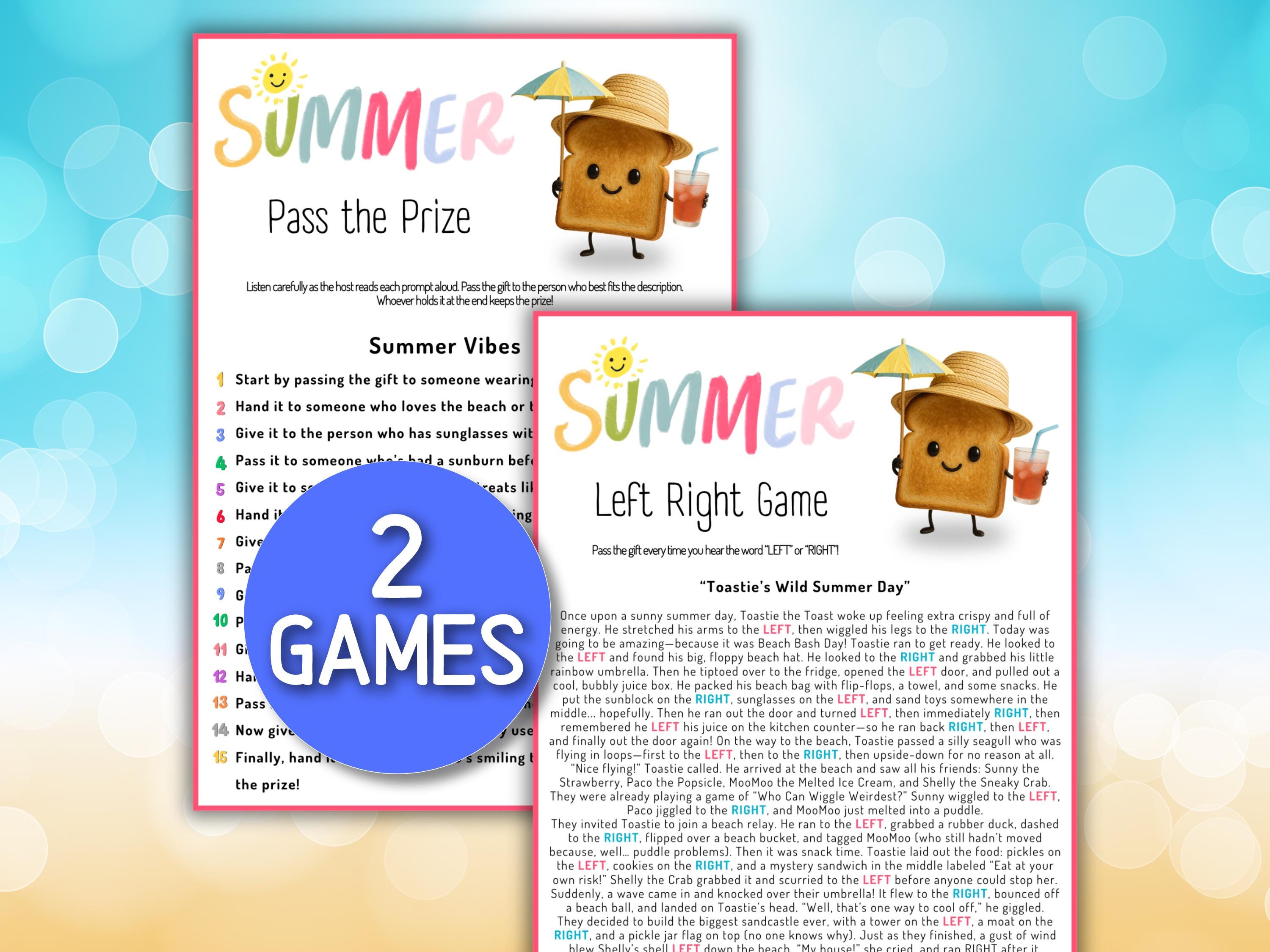 Summer Left Right Game | Pass the Prize Summer Toast on the Toast Summer Gift Exchange Game Summer Games Summer Left Right Party Story Beach