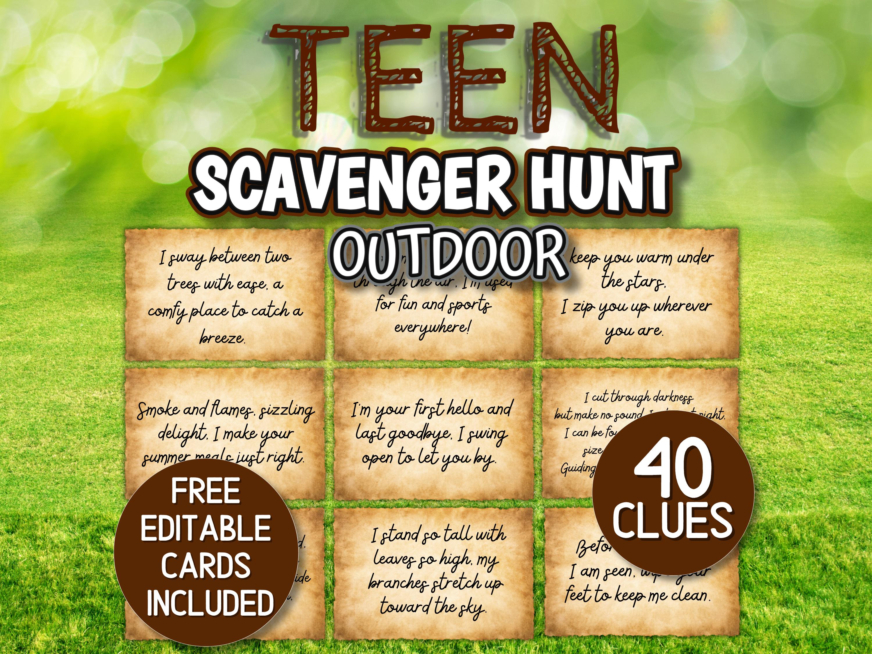 Outdoor Scavenger Hunt for Teens | Treasure  Hunt for Teens | Lawn Games | Outdoor Treasure Hunt Clues |  Scavenger Hunt Outdoors Teen Tween