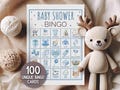 Baby Shower Bingo Boy 100 People Printable, Blue Bingo Baby Cards Set Instant Download product logo