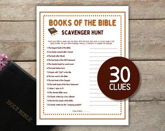 Books of the Bible Scavenger Hunt, Trivia Sunday School Biblical Study Church Game Activity Book