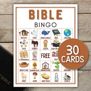 Bible Bingo Cards 30 Bible Character Bingo Cards for Kids Teen and Adult Biblical Bingo Christian Games Sunday School Lords Prayer Bingo PDF