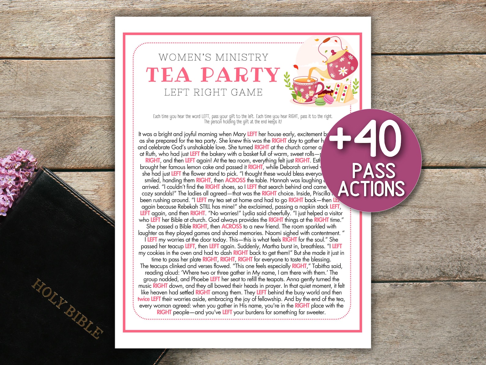 Bible Left Right Tea Party Game Women Ministry Pass Prize Christian ...