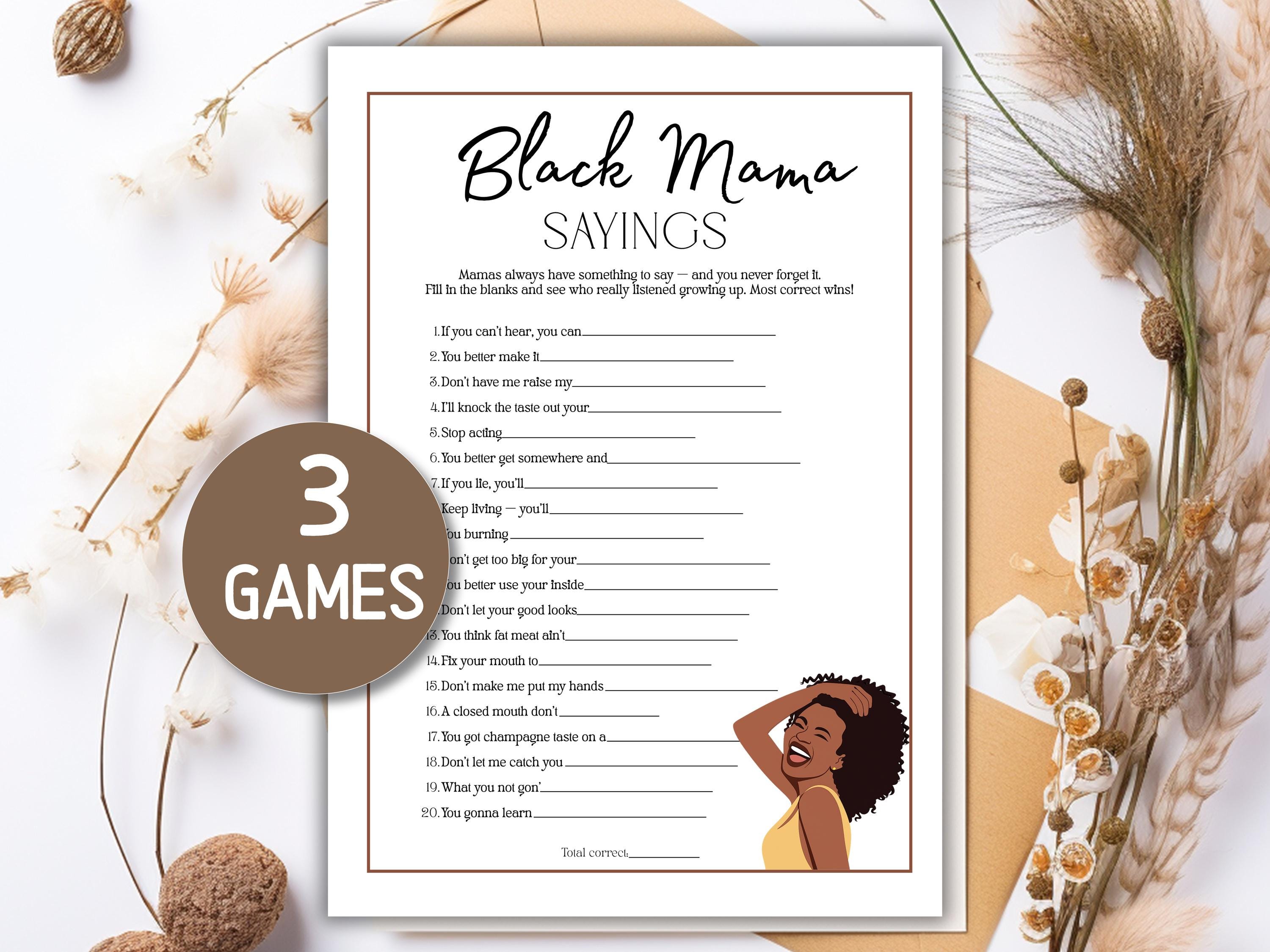 黒人ママの格言ゲーム、黒人ママの格言ベビーシャワーゲーム、黒人ママの格言と答え、黒人ママのゲームガールシャワー, image size:3000x2250