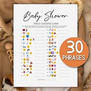 Baby Shower Emoji Game Printable, Emoji Game Baby Shower Emoji Pictionary Baby Shower Emoji Guessing Game Baby Party Games  with answers