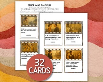 Senior Movie Match Game, Seniors Citizens Games for Elderly Printable Family Trivia Memory Activities  Movies