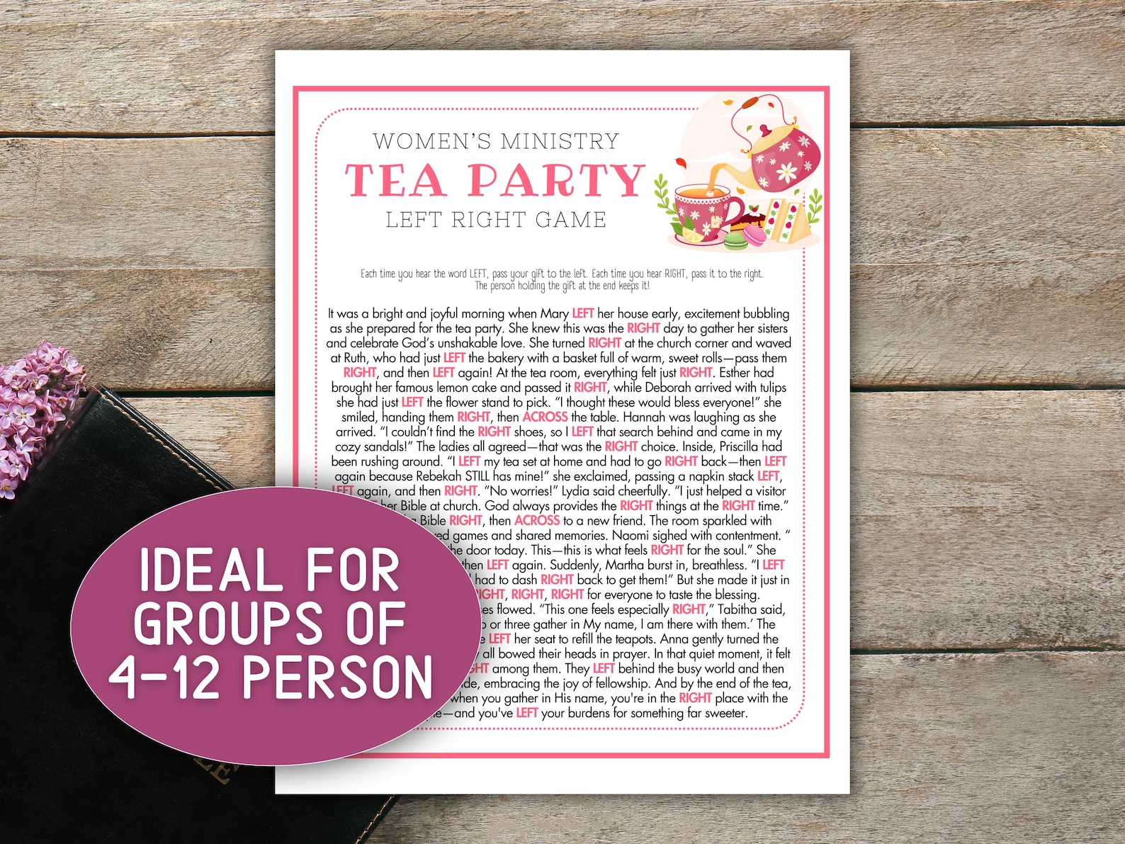 Bible Left Right Tea Party Game Women Ministry Pass Prize Christian ...