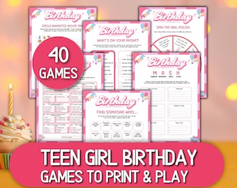 Teen Girl Party Games Birthday Printable, Tween Girls Game Slumber 10 11 12 13 Activities