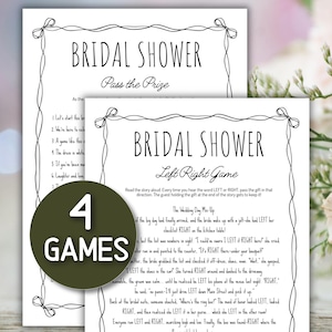 Bridal Shower Pass the Gift Game Bridal Pass the Prize Game Bridal Left Right Game Hand Drawn Ribbon Pass Gift Poem Left Right Story Game