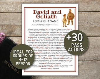 David and Goliath Left Right Printable, Pass the Prize Game Christian Gift Exchange