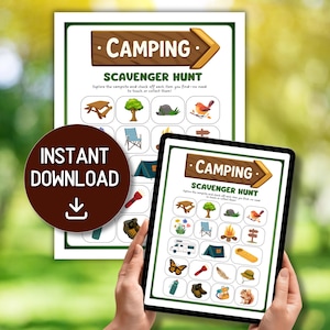 Camping Schnitzeljagd | Outdoor Treasure Hunt Printable | Schnitzeljagd | Kinder Camping Spiele Familien Camping Spiel Sommer Camp Spiel Draußen