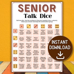 Senior Citizens Game Printable, Conversation Dice Icebreaker Elderly Fun Party Games for Senior Groups Christmas  Birthday Activity Seniors