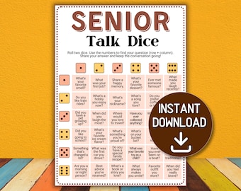 Senior Citizens Game Printable, Conversation Dice Icebreaker Elderly Fun Party Games for Senior Groups Christmas  Birthday Activity Seniors