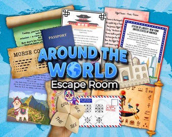 Around the World Escape Room Print and Play Classroom At Home Game Kids Travel Party Games Summer