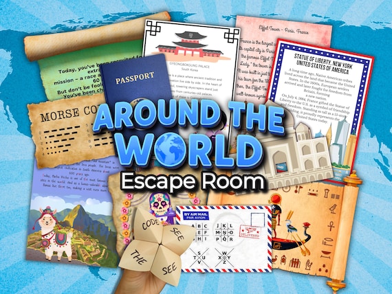 Around the World Escape Room Print and Play Escape Room At Home Escape Room Kids Travel the World Escape Room Party Games Summer Escape Room