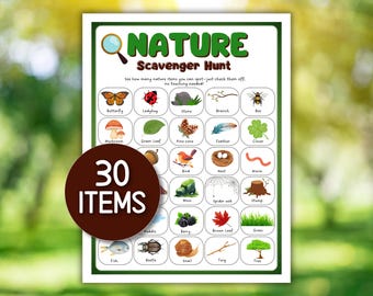 Nature Scavenger Hunt Printable Backyard Outdoor Kids Hiking Learning Toddlers Game Outside Walk
