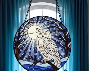 シロフクロウ：ステンドグラス風クリスマスオーナメント - 本物の