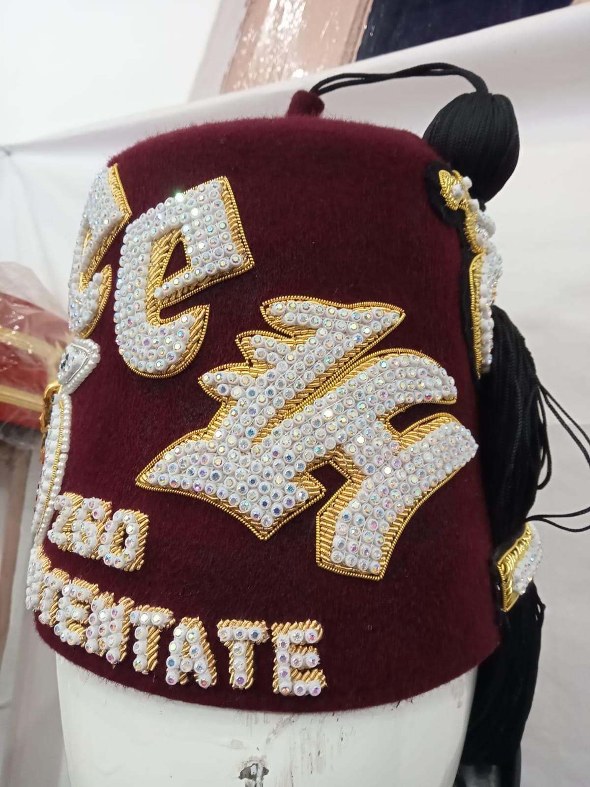 Custom Shriner Fez Hat With Rhinestone Embroidery, Bullion Underlay ...