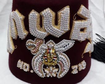 Custom Shriner Fez Hat With Rhinestone Embroidery, Bullion Underlay ...